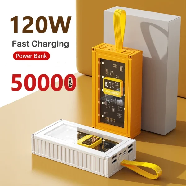 Banco de Potência de Carregamento Super Rápido, Bateria de Alta Capacidade, Display Digital Powerbank, 120W, 50000mAh, Adequado para Samsung, Xiaomi, Huawei, iPhone 16