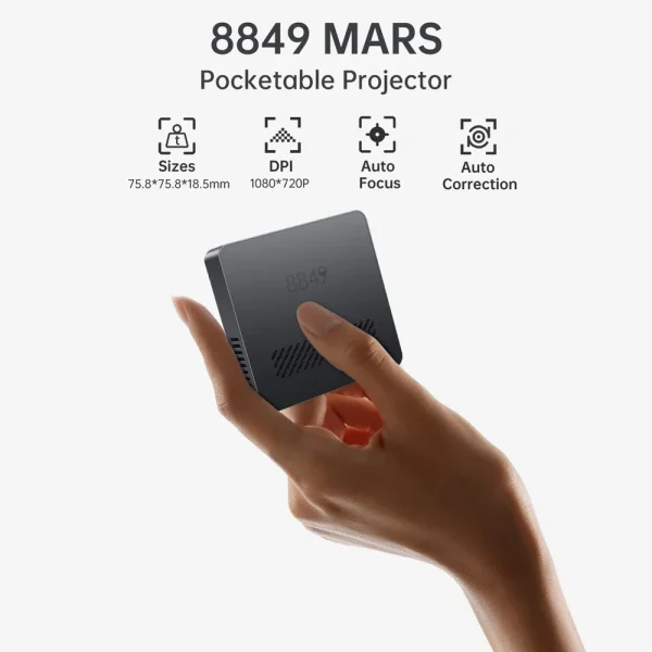 8849 MARS Miniprojector Draagbare DLP-projector Zakformaat Autofocus en sleutel Compatibel voor laptop, pc, smartphone